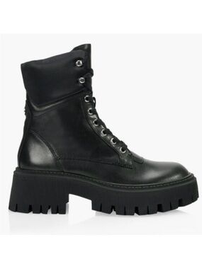 Wishbone River Black Lace-Up Leather Combat Boots